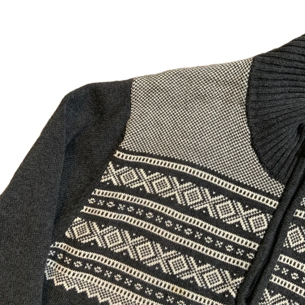 Weatherproof Vintage Gray HalfZip Fair Isle Pullover Sweater XL Twee Granola Boy